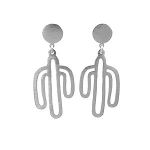 Pendientes Colgantes de Plata de Ley 925 para Mujer, Hechos a Mano, Grabados, Modernos, Minimalistas, con Diseño de Cactus Abstracto, para Compromiso y Boda - Product Image 4