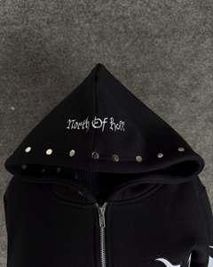 Ensemble de survêtement gothique noir à capuche, manches longues, fermeture éclair sur le devant, imprimé croix blanche, tenue décontractée d'automne pour garçons et enfants - Product Image 4