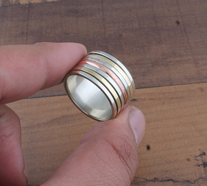 Wholesale <b>925</b> Sterling <b>Silver</b> Metal Band <b>Ring</b> Two-Tone Brass Design <b>Ring</b> Handcrafted <b>Silver</b> and Brass Band Jewelry Supplier - Product Image 3