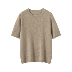 Camiseta de Cuello Redondo Personalizada 100% Cachemira para Mujer, OEM, Color Sólido Informal, Manga Corta, Suéter de Punto para Dama, Mayorista de Fábrica de Mongolia - Product Image 5