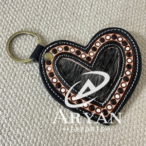 Premium Quality Handcrafted Cowhide Leather Heart Shape Keychain Western Leather <b>Keyring</b> Handmade Accessory Wholesale Supplier - Product Image 1