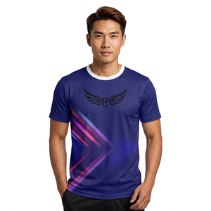 Camiseta Deportiva de Manga Corta para Hombre, Corte Ajustado, Estampado Geométrico Azul, Cuello Redondo, Poliéster que Absorbe la Humedad, para Todas las Temporadas - Product Image 2