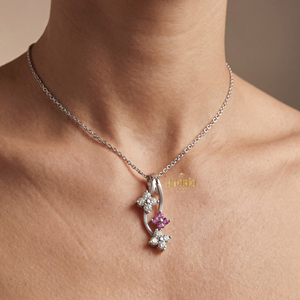 Magnifique collier pendentif floral en argent sterling 925 plaqué or rose avec diamant étincelant, style élégant et brillant - Product Image 5