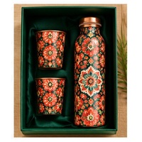 Ensemble de bouteilles d'eau en cuivre écologiques faites à la main avec motif bohème, sans BPA, vaisselle portable pour les voyages