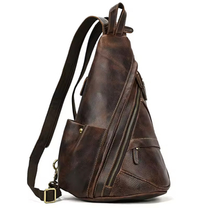 Sac de poitrine vintage en cuir véritable, sac à bandoulière, fermeture éclair, durable, usage quotidien, toutes saisons, sac pour homme - Product Image 2