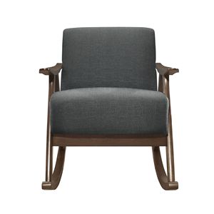 Moderna Sedia a Dondolo in Tessuto Grigio Scuro con Finitura in Noce, Seduta e Schienale Imbottiti in Legno per Soggiorno - Product Image 2