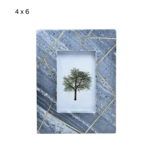 Modern Grey Marble Photo <b>Frame</b> – Geometric <b>Gold</b> Inlay Stone Picture <b>Frame</b> for Tabletop Display, Home Décor & Gifting - Product Image 1