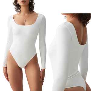 Body côtelé personnalisé pour femme, col rond, manches longues, coupe haute, couleur unie, décontracté, extensible dans les quatre sens, bretelles réglables - Product Image 5
