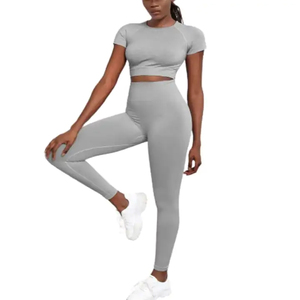 Ensemble de yoga sans couture 3 pièces pour femme : Crop top taille mi-haute, legging long, motif écossais ou uni, extensible, tenue de fitness assortie - Product Image 3