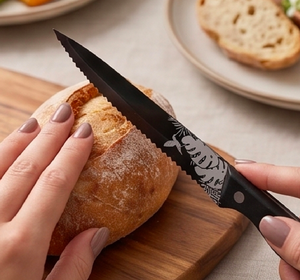 Elegant Floral Print Stainless Steel Flatware <b>Set</b> <b>Black</b> Finish Dishwasher Safe Wedding Dining <b>Cutlery</b> - Product Image 2