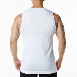 Camisetas sin mangas deportivas para hombre, ajustadas, sin costuras, blancas, elásticas, para entrenamiento. - Product Image 4