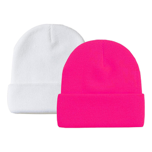 Bonnet unisexe ODM OEM en acrylique tricoté 100% couleur unie, bonnet d'hiver décontracté pour adultes 56-58CM, blanc et rose - Product Image 6