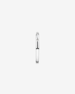Anillo de compromiso minimalista con diamante cultivado en laboratorio, engaste de bisel con diamante de acento, regalo de moda, oro blanco de 10K, anillo de boda apilable para mujer, joyería fina - Product Image 3