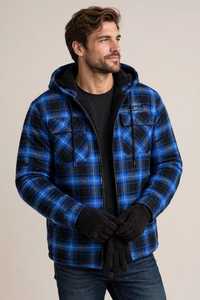Chemise décontractée à capuche en flanelle à carreaux bleus pour homme, 100 % coton écologique, avec poches poitrine, idéale pour l'hiver - Product Image 5