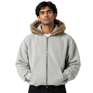 Waterproof Faux Fur Hood Men Zip Up Hoodies Blank Custom <b>Rhinestone</b> hotfix logo Premium Fleece Pullover Winter Casual <b>Jacket</b> - Product Image 1