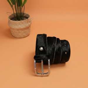 Solid Black Cow Hide Vintage Riveted <b>Belt</b> <b>Silver</b> Pin <b>Buckle</b> Rectangular Casual Style Durable Genuine Leather 3.5cm Width 120cm - Product Image 2