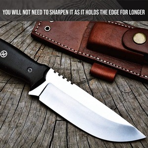 Cuchillo de Camping Hecho a Mano de Acero Inoxidable con Punta Recta, No Ajustable, para Desollar, Hoja de 3mm de Grosor, Mango de Micarta y Cuero - Product Image 2