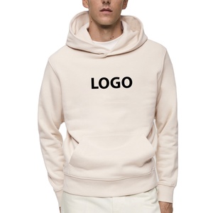 Sweat-shirt à capuche beige pour homme avec logo imprimé sur le devant, coupe classique, décontracté, pour l'automne, 100% coton, design tricoté - Product Image 1
