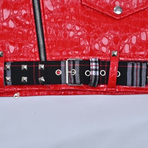 Chaqueta de Moto para Hombre de Cuero Rojo Grabado con Remaches, Cuello Vuelto, Cierre de Cremallera, Ajuste Delgado, Estilo Otoñal, Diseño Personalizado - Product Image 6