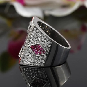 แหวนฮิปฮอปผู้ชายลายไพ่  ประดับเพชรแบบฝัง  ชุบเงิน  แฟชั่น - Product Image 2
