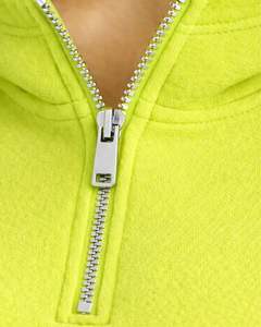 Sudadera con capucha corta de forro polar verde lima con cremallera de un cuarto, bolsillo canguro, dobladillo con cordón ajustable, estilo casual urbano, cálida, para mujer - Product Image 5