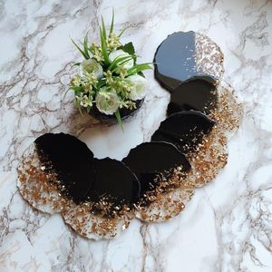 Pearl Mist <b>Epoxy</b> Coaster Round <b>Resin</b> Coasters Green Gold Leaf Modern Handmade <b>Table</b> Mats 300mm Diameter Decorative <b>Table</b> Coaster - Product Image 4