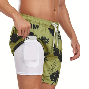 Men's Green Tropical Print Swim <b>Shorts</b> Quick Dry Drawstring Waist Casual Board <b>Shorts</b> - Product Image 2