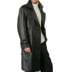 Professional Manufacturer Men's Long Sleeve Leather <b>Trench</b> Coat Breathable Leather Long Coats - Product Image 2