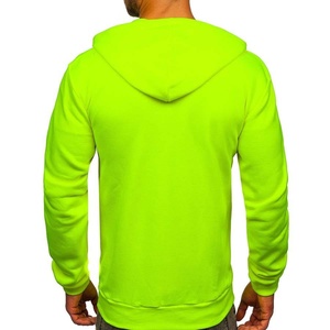 Sweat-shirt à capuche zippé vert fluo pour homme, coupe classique, en molleton, décontracté, pour l'automne, couleur unie, tissu tricoté - Product Image 3