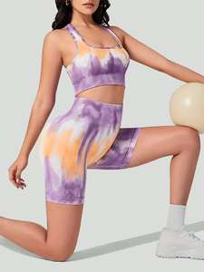 Ensemble de yoga sans couture tie-dye pour femmes, taille haute, séchage rapide, respirant, vêtements de sport pour la course et l'entraînement, vente en gros personnalisée - Product Image 5
