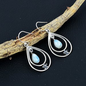 Handmade Pear Larimar <b>Dangle</b> <b>Earrings</b> 925 Sterling <b>Silver</b> Gemstone Jewelry for Women Anniversary Party Gift Wholesale - Product Image 3