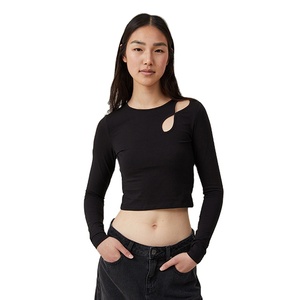 Nuevo Diseño, Mangas Largas, Corte Regular, Ajuste Delgado, Estilo Vintage, Personalizado, Liso, Ropa de Moda, Transpirable, 100% Algodón, Camiseta de Manga Larga para Mujer - Product Image 1