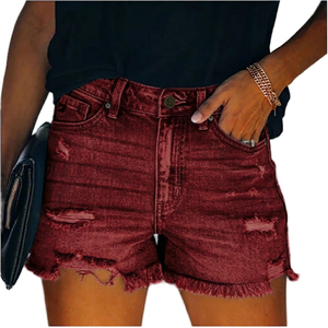 Shorts de Mezclilla Rojos para Mujer, Verano, Nuevos, Casuales, Retro, Holgados, de Cintura Alta, Versátiles, Rectos - Product Image 1