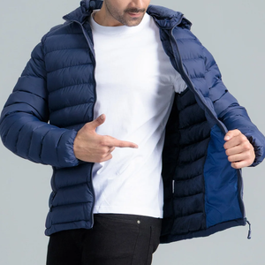 Veste matelassée à capuche pour homme, coupe-vent, manteau d'hiver décontracté, coupe régulière, fermeture éclair, couleur unie, col montant - Product Image 4