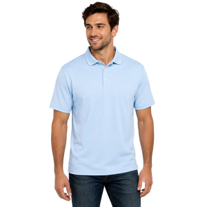 Men's <b>Light</b> Blue Short Sleeve Polo Shirt 100% Cotton Fabric Breathable Casual Style Solid Color Regular Fit - Product Image 1