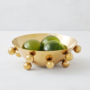 <b>Gold</b> Beaded Serving <b>Bowl</b> <b>Decorative</b> Dessert Fruit <b>Bowl</b> <b>Gold</b> Metal <b>Bowl</b> Modern Tableware for Home Party Dining - Product Image 1