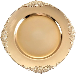 Antique Gold Charger Plate for Dinner Table Elegant Round Metal Plate Protector for Wedding Banquet Party Dining Decor - Product Image 1