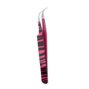 Ensemble de pinces à cils de précision en acier inoxydable, pointe lisse, motif zèbre rose et noir, étui zippé, 6 pièces - Product Image 2