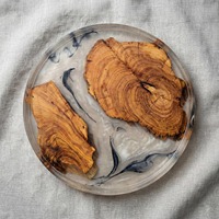Plateau de service rond en bois et résine fait main de luxe, plateau décoratif en époxy, plateau de décoration pour table basse, ottoman, décoration de la maison, plateau cadeau