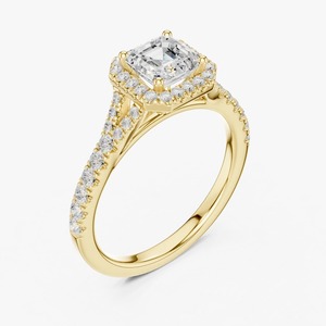 แหวนหมั้นเพชรทรง Asscher 1 กะรัต ทองคำ 9K สีเหลือง ประดับเพชร Halo แบบแยกก้าน ฝังเพชรแบบ Pave สำหรับเจ้าสาว ขายส่ง - Product Image 6