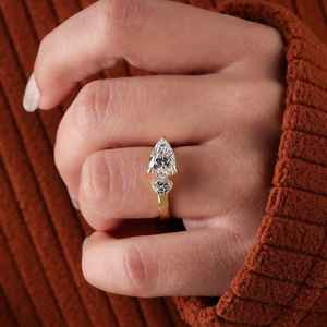 Anillo de Diamante Cultivado en Laboratorio de 1.51CT con Corte de Pera y Corazón, Anillo Sorpresa para Mujer, Oro Sólido de 14K, Joyería Moderna para Regalo de Compromiso para Enamorados - Product Image 3