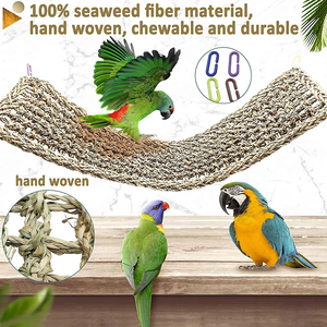 Hamaca de hierba marina natural para pájaros, juguete colgante para jaula de loros, red de escalada, escalera, juguetes para masticar con ganchos, accesorios para mascotas - Product Image 4