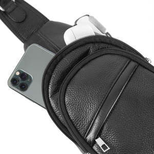 Multi Pocket Genuine Leather Crossbody Chest Sling Bag Durable Travel Shoulder Pack with <b>Adjustable</b> <b>Strap</b> and Secure Zipper - Product Image 4