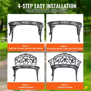 Banc de jardin en métal avec dossier, capacité de charge de 480 lb, 38,8 pouces, pour hôtel et salle de sport - Product Image 5