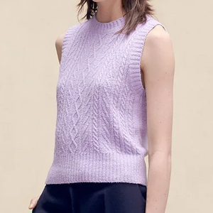 Pull en maille torsadée camel à manches courtes et col rond pour femme Everlane, 100 % laine, coupe classique, style minimaliste, automne - Product Image 4