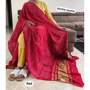 Designer <b>Silk</b> Bandhani Print Dupatta in <b>Red</b> - Product Image 1