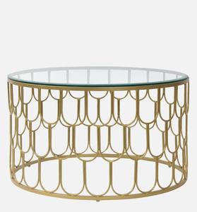 Modern Brass Coffee <b>Table</b> with Glass Top Contemporary Living Room Furniture Decorative Accent Piece - Product Image 3