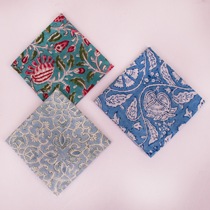 Handmade Block Printed Cotton Multicolor Geometric Floral 53x53cm Bandana Set Multifunctional Outdoor Versatile <b>Accessory</b> - Product Image 4