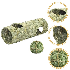 Ensemble de tunnels et nids naturels pour petits animaux, jouets à mâcher, cachettes pour hérissons et chinchillas, tubes de jeu en herbe, balles, accessoires pour cages d'animaux - Product Image 4