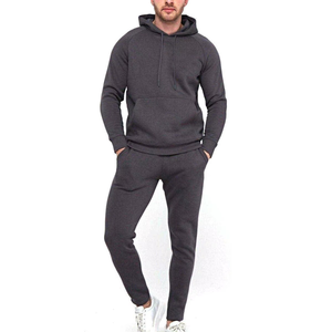 Ensemble de survêtement gris foncé à capuche pour homme – Sweat-shirt et pantalon longs, couleur unie, tenue décontractée, 100 % coton respirant, style automne - Product Image 1